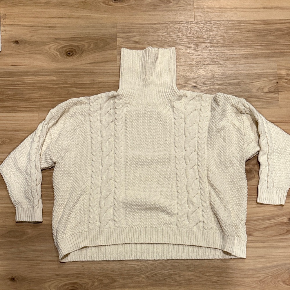 Madewell Cream Cable Knit Turtleneck Sweater